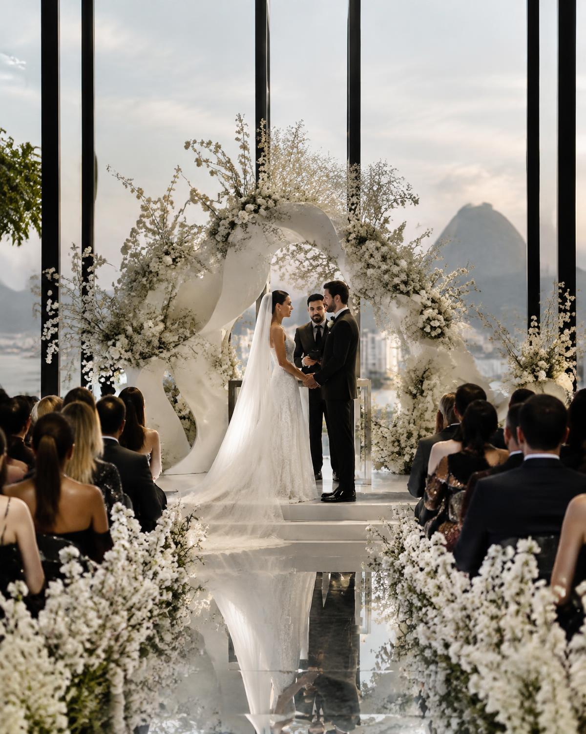 Cerimônia de casamento sofisticada em ambiente contemporâneo